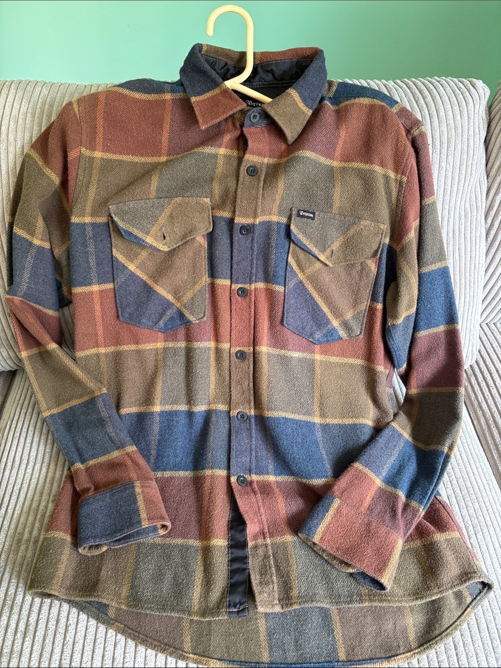 Brixton Plaid Fleece Shirt in Rust, Olive & Navy